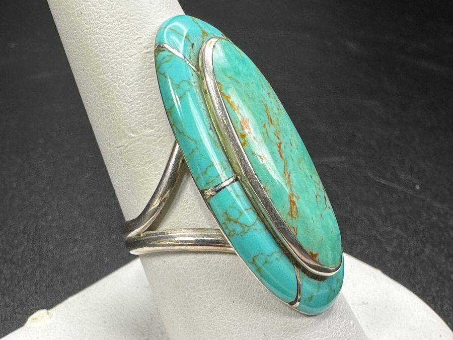 Vintage Signed Sterling Silver Turquoise Ring Size 9 8.4g [Photo 3]