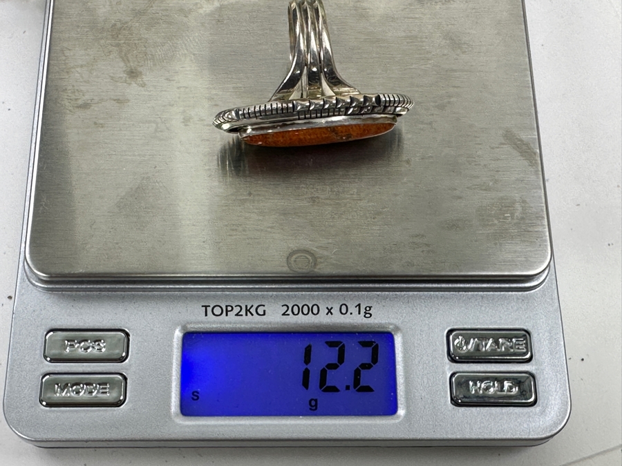 Sterling Silver Running Bear R.B. Orange Spiny Oyster Ring Size 9 12.2g	 [Photo 11]