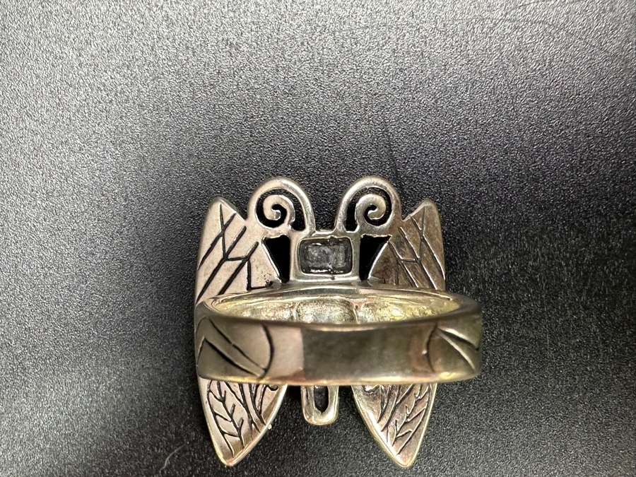 Signed Sterling Silver With 14k Gold And Turquoise Butterfly Ring Size 8.5 13.1g [Photo 6]