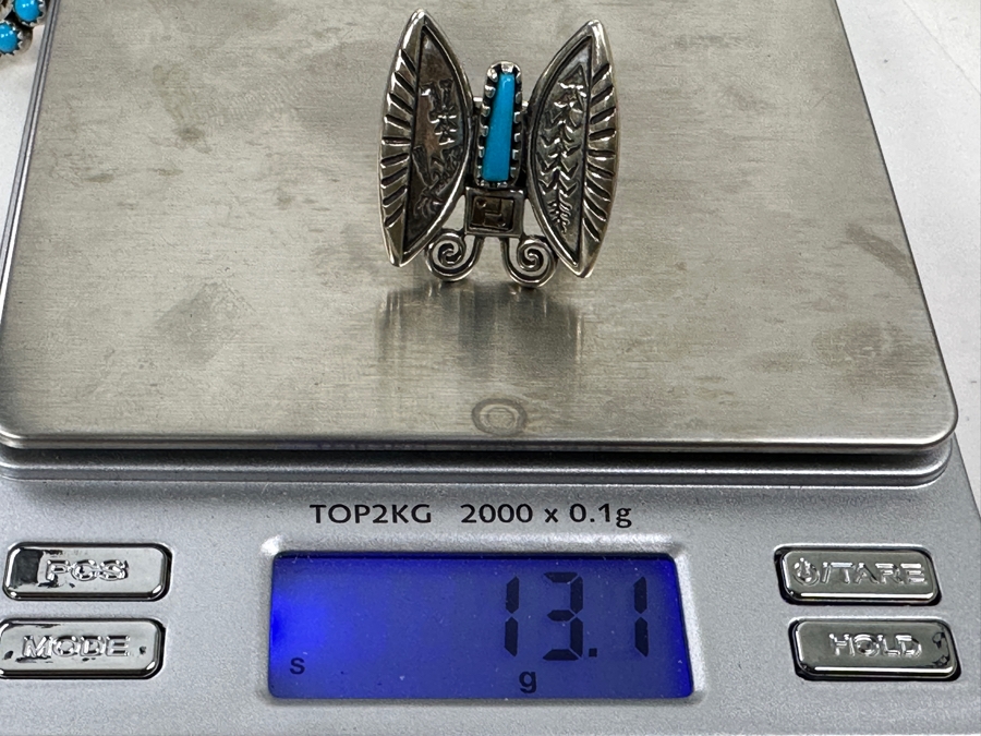 Signed Sterling Silver With 14k Gold And Turquoise Butterfly Ring Size 8.5 13.1g [Photo 14]