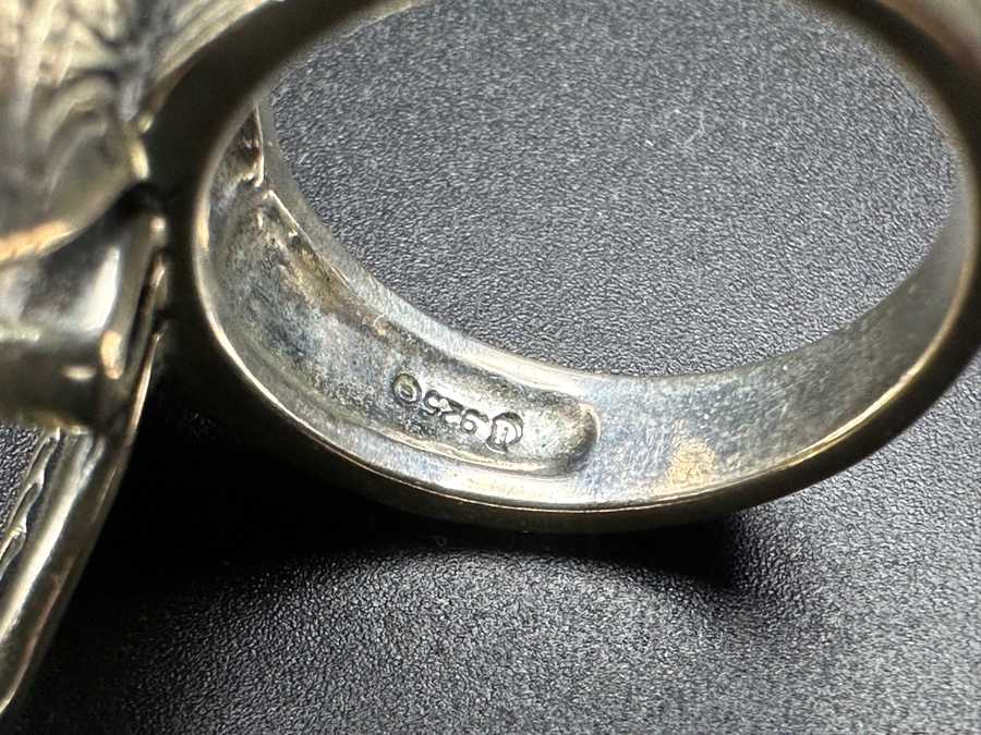 Signed Sterling Silver With 14k Gold And Turquoise Butterfly Ring Size 8.5 13.1g [Photo 8]