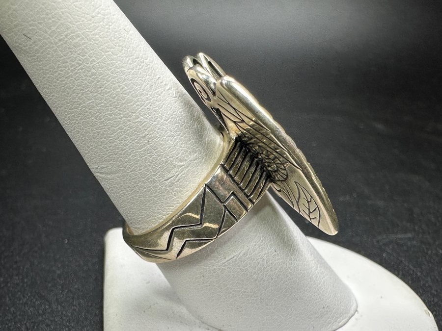 Signed Sterling Silver With 14k Gold And Turquoise Butterfly Ring Size 8.5 13.1g [Photo 4]