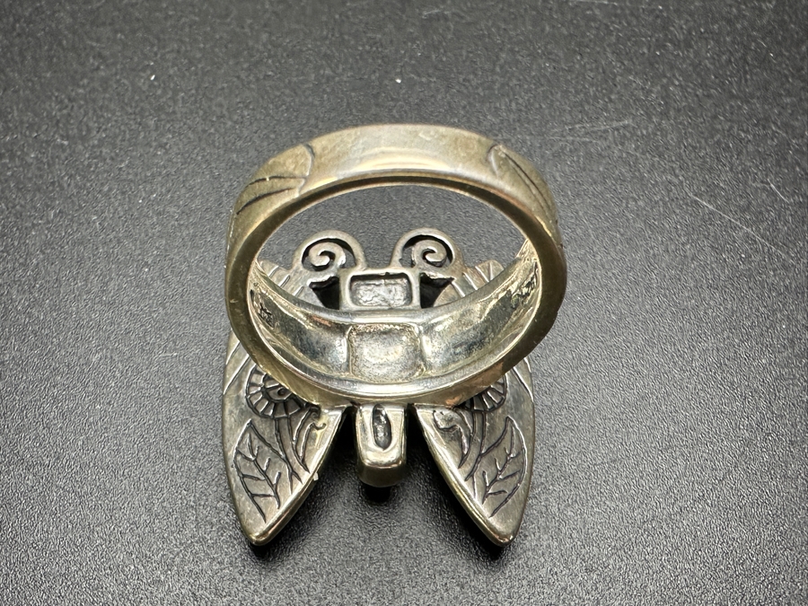 Signed Sterling Silver With 14k Gold And Turquoise Butterfly Ring Size 8.5 13.1g [Photo 5]