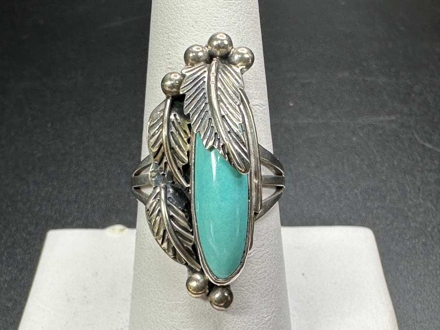 Signed Sterling Silver Turquoise Ring Size 8 7g [Photo 2]