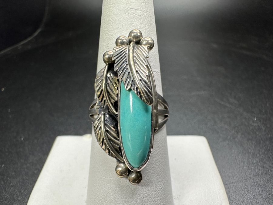 Signed Sterling Silver Turquoise Ring Size 8 7g [Photo 3]