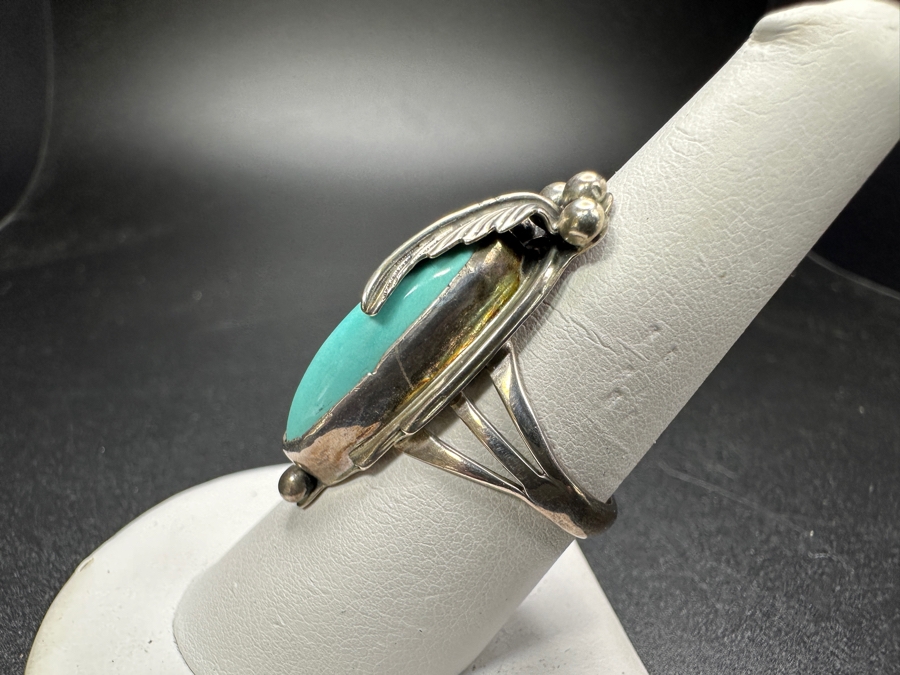 Signed Sterling Silver Turquoise Ring Size 8 7g [Photo 5]
