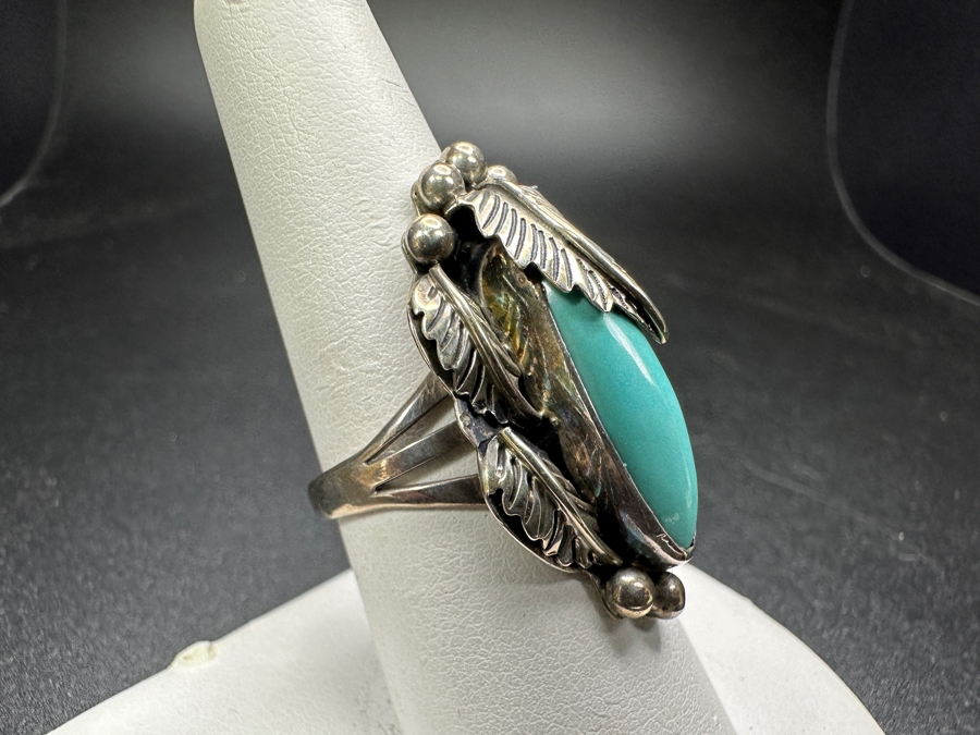 Signed Sterling Silver Turquoise Ring Size 8 7g [Photo 4]