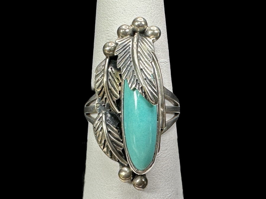 Signed Sterling Silver Turquoise Ring Size 8 7g