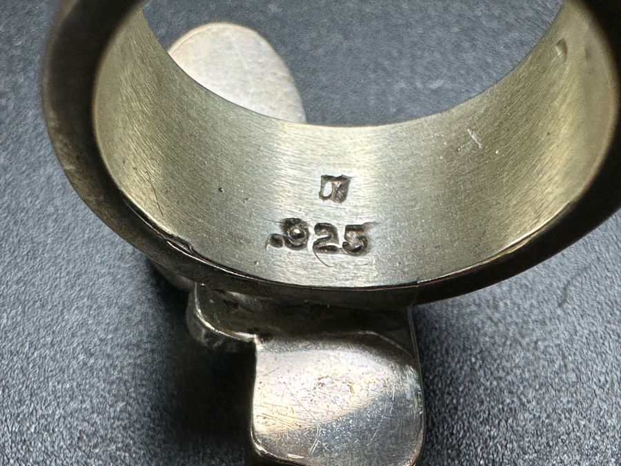 Vintage Signed Sterling Silver Turquoise & Coral Ring Size 6 11.4g [Photo 6]