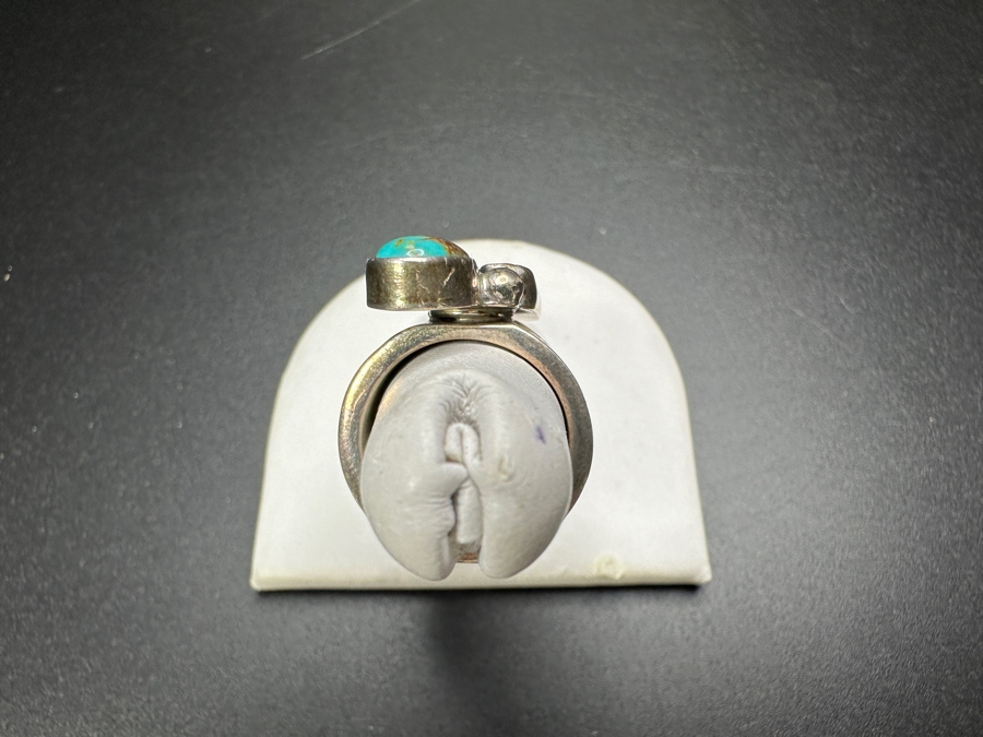 Vintage Signed Sterling Silver Turquoise & Coral Ring Size 6 11.4g [Photo 5]