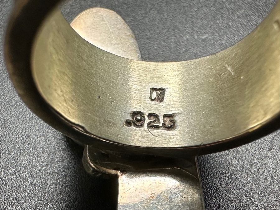 Vintage Signed Sterling Silver Turquoise & Coral Ring Size 6 11.4g [Photo 7]