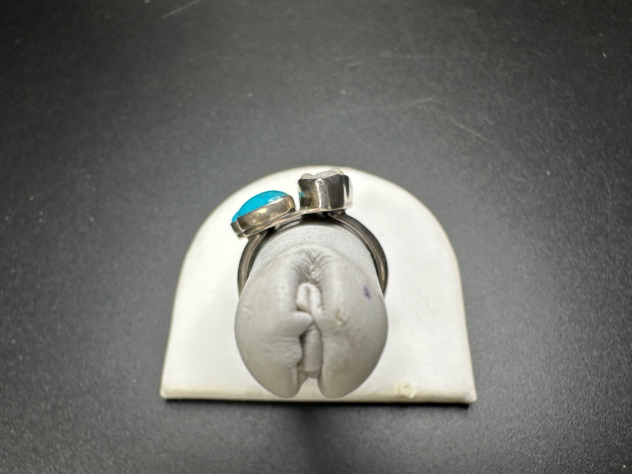 Signed Sterling Silver Turquoise & Pearl Ring Size 9 9.6g [Photo 5]