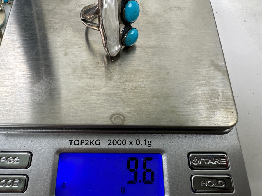 Signed Sterling Silver Turquoise & Pearl Ring Size 9 9.6g [Photo 10]
