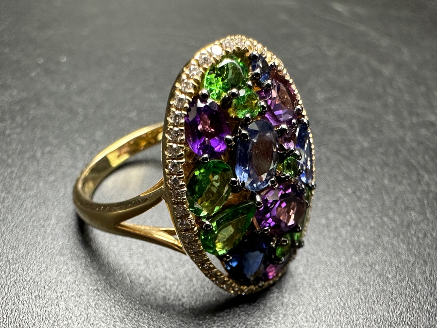 14k Gold Marco Moore Multi Gemstone Ring Set With Amethyst, Tsavorite, Iolite And (52) .5mm Round Brilliant Diamonds Limited Edition Ring Size 7.5 5.3g Retails $3,900 [Photo 9]
