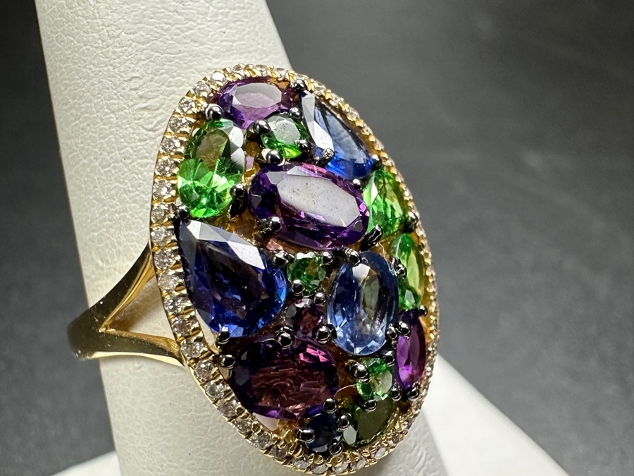 14k Gold Marco Moore Multi Gemstone Ring Set With Amethyst, Tsavorite, Iolite And (52) .5mm Round Brilliant Diamonds Limited Edition Ring Size 7.5 5.3g Retails $3,900 [Photo 4]