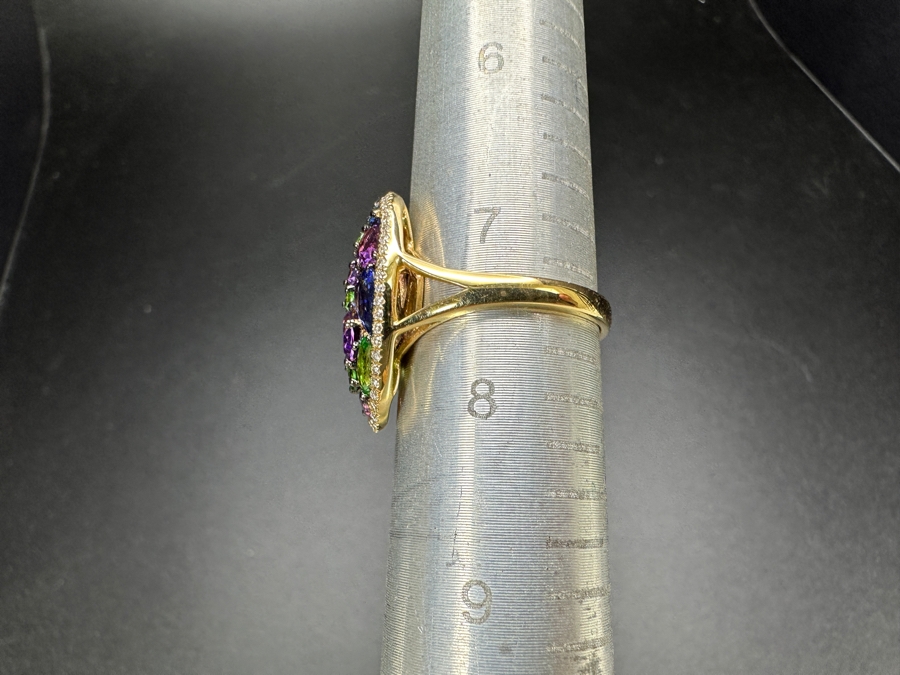 14k Gold Marco Moore Multi Gemstone Ring Set With Amethyst, Tsavorite, Iolite And (52) .5mm Round Brilliant Diamonds Limited Edition Ring Size 7.5 5.3g Retails $3,900 [Photo 10]
