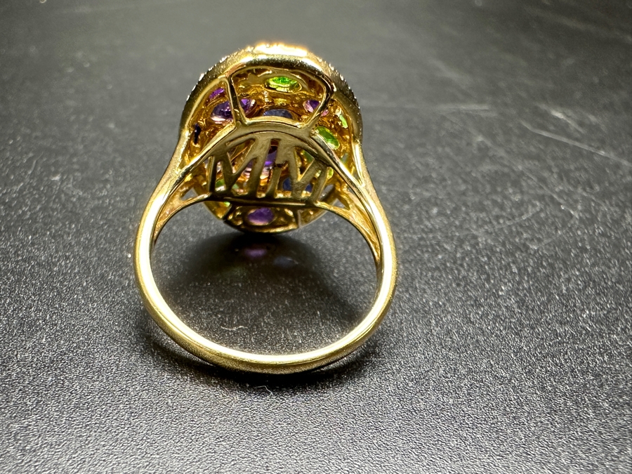 14k Gold Marco Moore Multi Gemstone Ring Set With Amethyst, Tsavorite, Iolite And (52) .5mm Round Brilliant Diamonds Limited Edition Ring Size 7.5 5.3g Retails $3,900 [Photo 8]