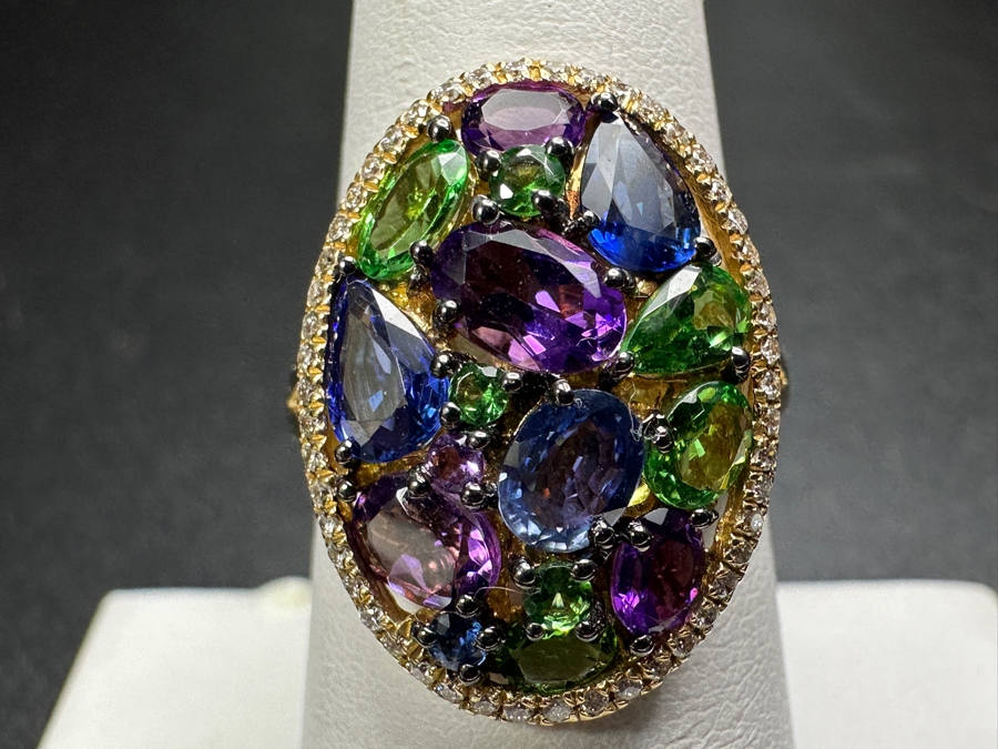14k Gold Marco Moore Multi Gemstone Ring Set With Amethyst, Tsavorite, Iolite And (52) .5mm Round Brilliant Diamonds Limited Edition Ring Size 7.5 5.3g Retails $3,900 [Photo 3]