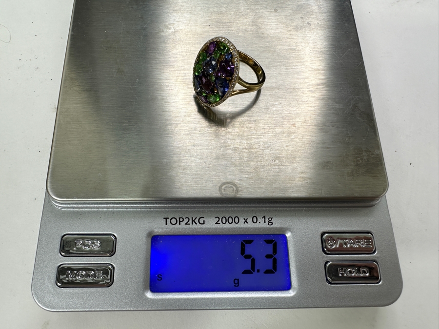 14k Gold Marco Moore Multi Gemstone Ring Set With Amethyst, Tsavorite, Iolite And (52) .5mm Round Brilliant Diamonds Limited Edition Ring Size 7.5 5.3g Retails $3,900 [Photo 11]