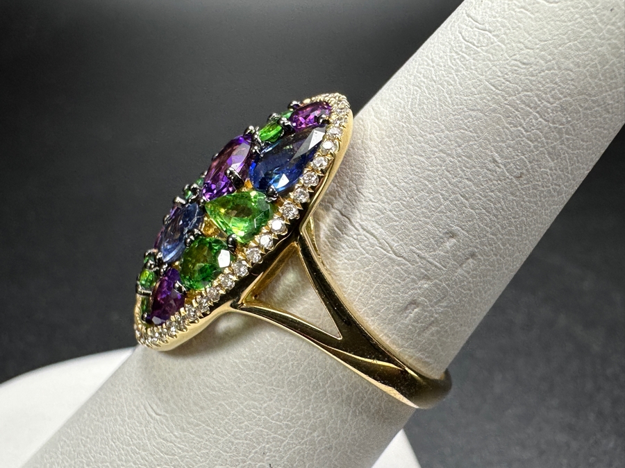 14k Gold Marco Moore Multi Gemstone Ring Set With Amethyst, Tsavorite, Iolite And (52) .5mm Round Brilliant Diamonds Limited Edition Ring Size 7.5 5.3g Retails $3,900 [Photo 7]