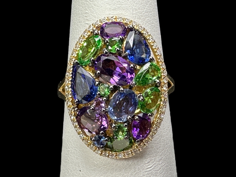14k Gold Marco Moore Multi Gemstone Ring Set With Amethyst, Tsavorite, Iolite And (52) .5mm Round Brilliant Diamonds Limited Edition Ring Size 7.5 5.3g Retails $3,900 [Photo 2]