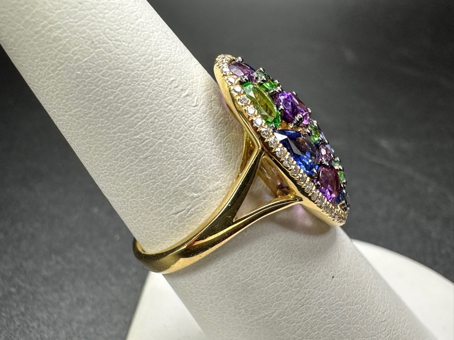 14k Gold Marco Moore Multi Gemstone Ring Set With Amethyst, Tsavorite, Iolite And (52) .5mm Round Brilliant Diamonds Limited Edition Ring Size 7.5 5.3g Retails $3,900 [Photo 6]