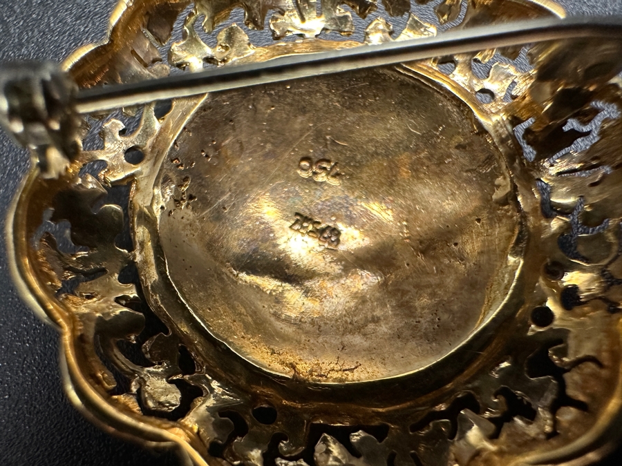 18k Gold Pin Brooch With Blue Turquoise Inlaid With 18k Gold 1 3/8'W 9g Retails $1,950 [Photo 6]