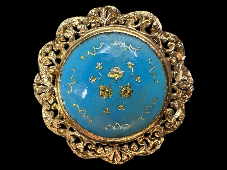 18k Gold Pin Brooch With Blue Turquoise Inlaid With 18k Gold 1 3/8'W 9g Retails $1,950 [Photo 1]
