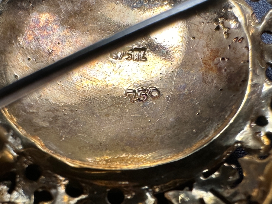 18k Gold Pin Brooch With Blue Turquoise Inlaid With 18k Gold 1 3/8'W 9g Retails $1,950 [Photo 7]