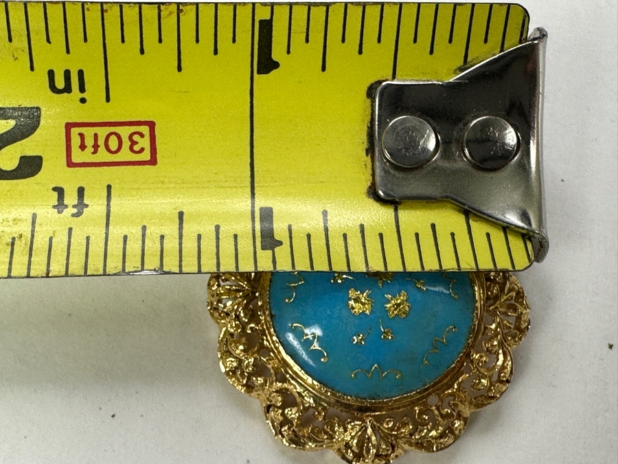 18k Gold Pin Brooch With Blue Turquoise Inlaid With 18k Gold 1 3/8'W 9g Retails $1,950 [Photo 10]