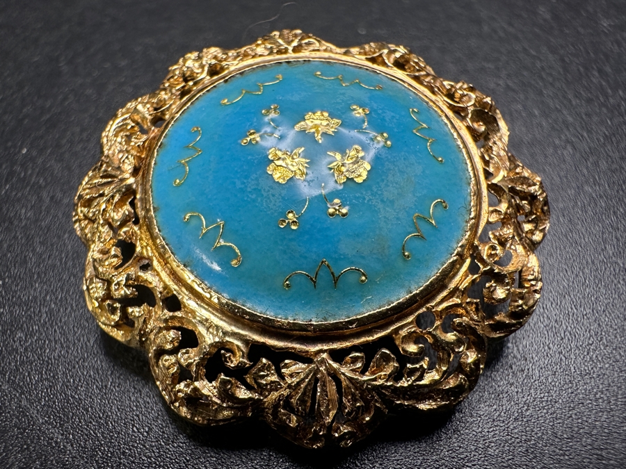 18k Gold Pin Brooch With Blue Turquoise Inlaid With 18k Gold 1 3/8'W 9g Retails $1,950 [Photo 3]