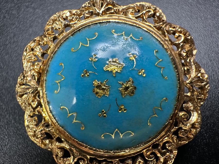 18k Gold Pin Brooch With Blue Turquoise Inlaid With 18k Gold 1 3/8'W 9g Retails $1,950 [Photo 4]