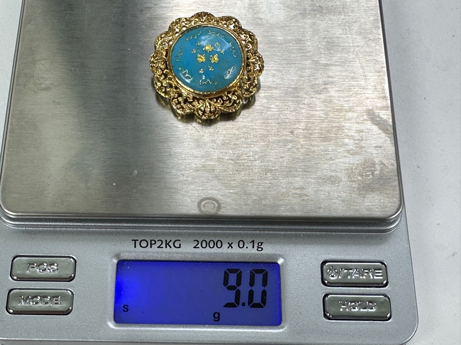 18k Gold Pin Brooch With Blue Turquoise Inlaid With 18k Gold 1 3/8'W 9g Retails $1,950 [Photo 9]