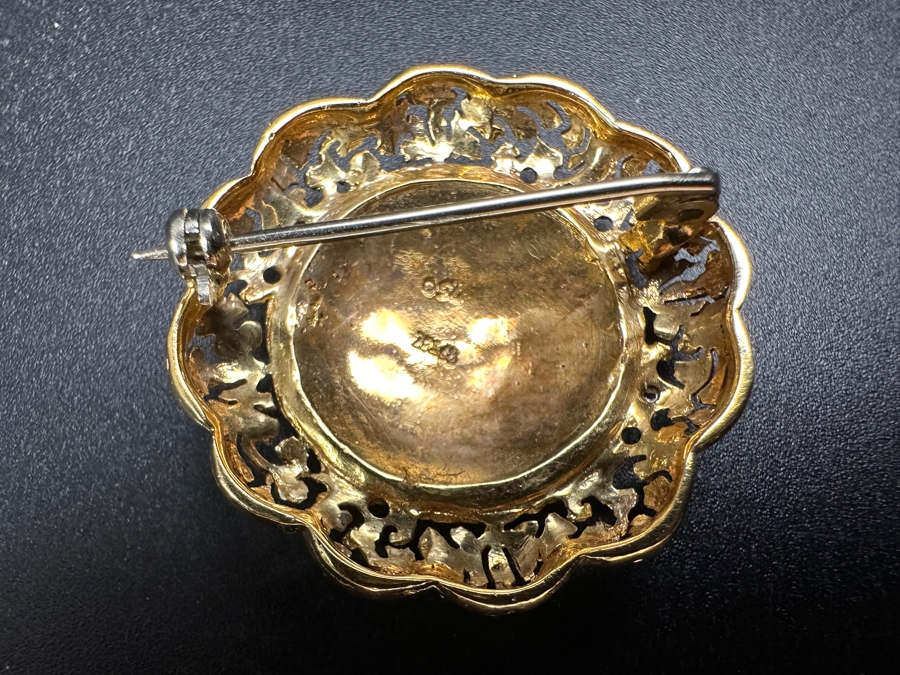 18k Gold Pin Brooch With Blue Turquoise Inlaid With 18k Gold 1 3/8'W 9g Retails $1,950 [Photo 5]