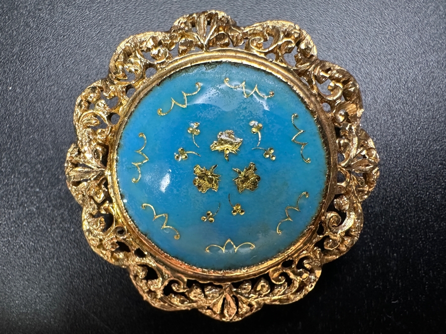 18k Gold Pin Brooch With Blue Turquoise Inlaid With 18k Gold 1 3/8'W 9g Retails $1,950 [Photo 2]
