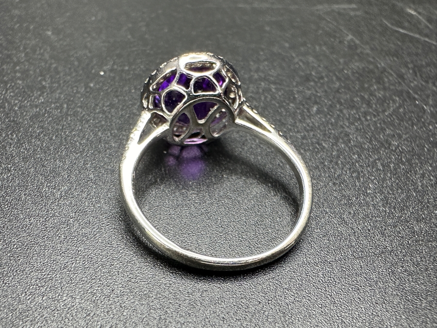 14k Gold Ring Set With (1) 8mm Round Amethyst Est. 1.80ct And (42) .05ct Round Brilliant Diamonds H-I, SI1-2 Est. .20cttw Size 5.5 2.1g Retails $900 [Photo 7]
