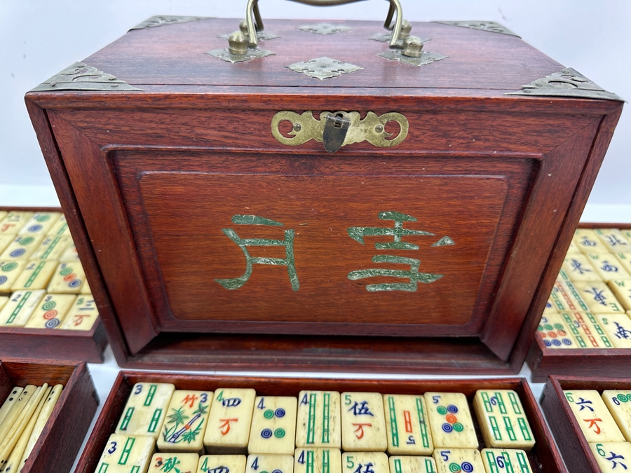 Antique Chinese Mahjong Mah-Jongg Game Set Bamboo And Bone Tiles With Wooden 5-Drawer Box 9.5W X 6.5D X 7H [Photo 14]