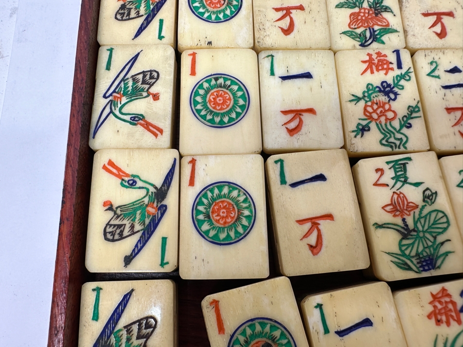 Antique Chinese Mahjong Mah-Jongg Game Set Bamboo And Bone Tiles With Wooden 5-Drawer Box 9.5W X 6.5D X 7H [Photo 10]