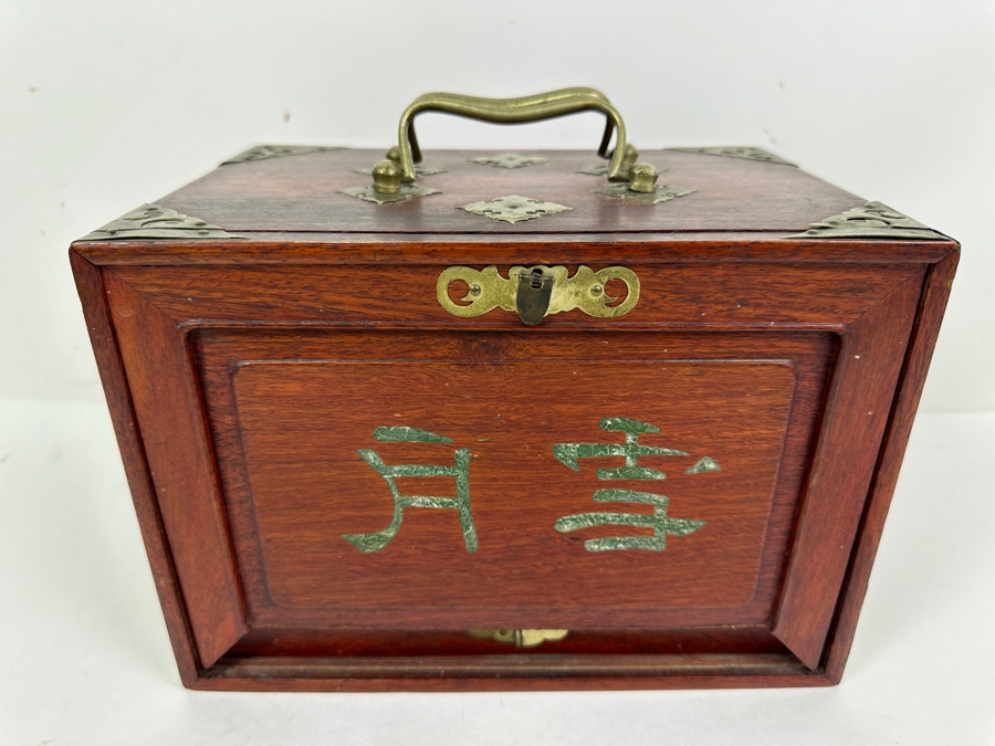 Antique Chinese Mahjong Mah-Jongg Game Set Bamboo And Bone Tiles With Wooden 5-Drawer Box 9.5W X 6.5D X 7H [Photo 2]