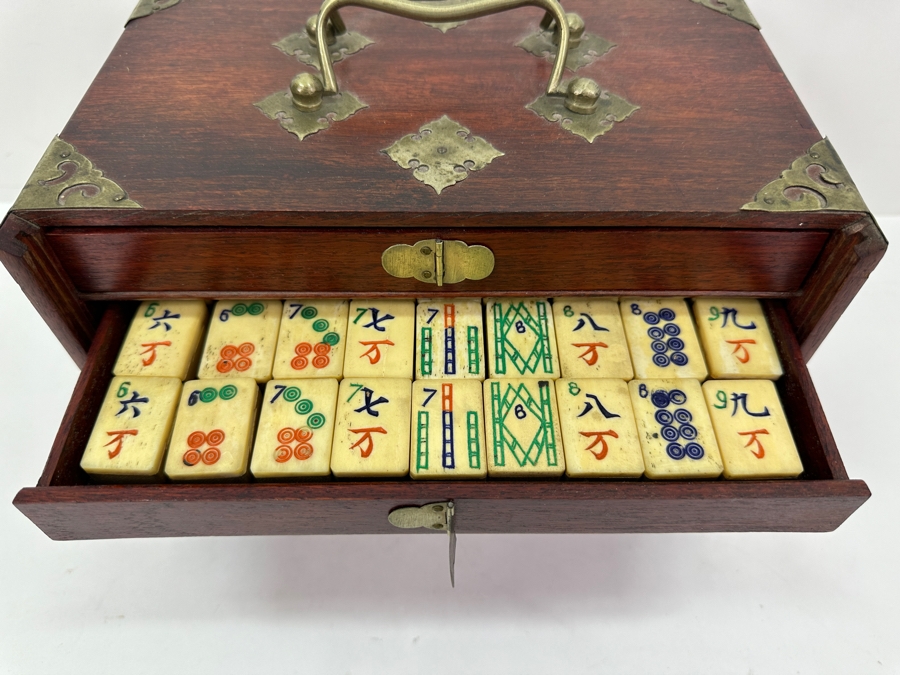 Antique Chinese Mahjong Mah-Jongg Game Set Bamboo And Bone Tiles With Wooden 5-Drawer Box 9.5W X 6.5D X 7H [Photo 16]