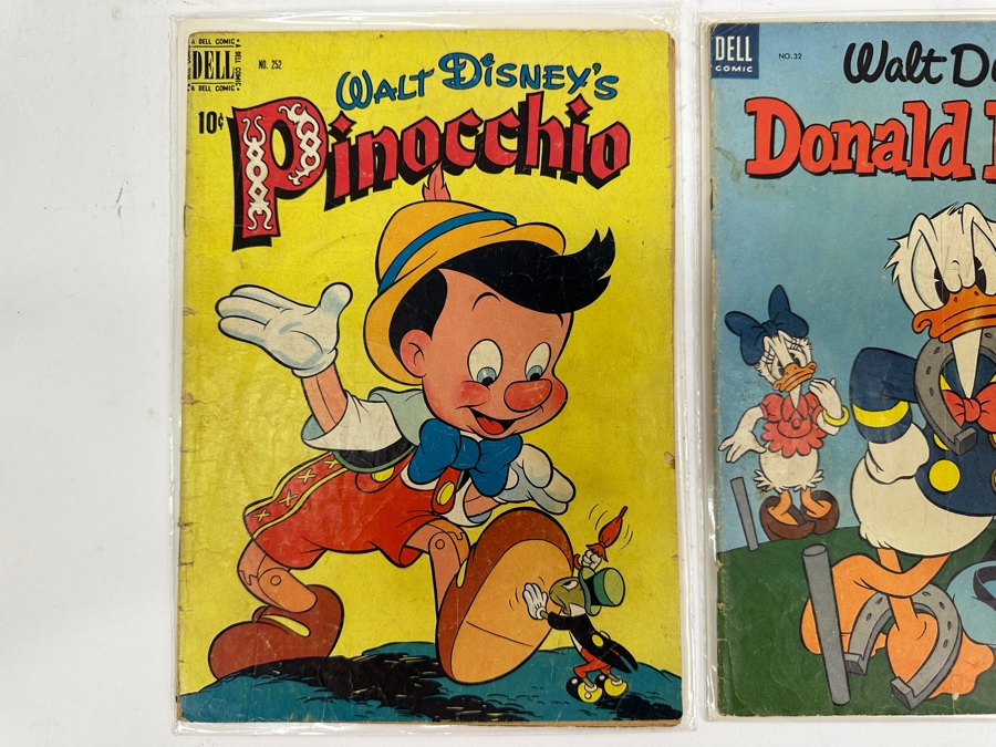 Dell Comics Walt Disney Comic Books: 1949 Pinocchio No. 252 & (2) Donald Duck 1953 No. 32 & 1954 No. 34 [Photo 2]