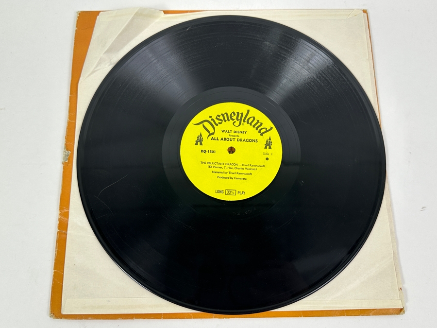 Vintage 1966 Walt Disney Productions All About Dragons 'Puff, The Magic Dragon' & 'The Reluctant Dragon' Disneyland Vinyl Records DQ 1301 [Photo 5]