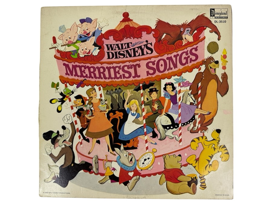 Vintage 1968 Walt Disney Productions Merriest Songs Disneyland Vinyl Record DL-3510