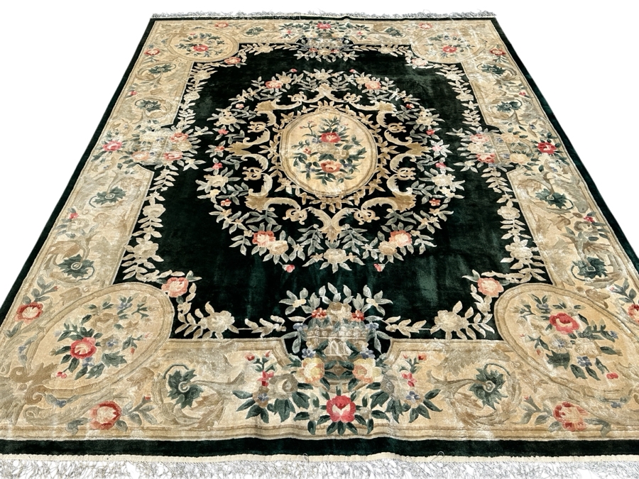 Finely Hand Knotted Aga John Oriental Chinese Silk Blend Area Rug 95 X 120 Retails $5,500 - Color Is Forest Green