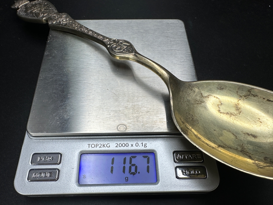Antique 1902 Halford & Sons Sterling Silver English Coronation Spoon 9'L 116.7g Sterling Silver Melt Value $149 [Photo 12]