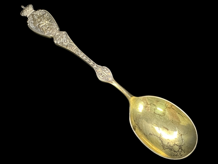 Antique 1902 Halford & Sons Sterling Silver English Coronation Spoon 9'L 116.7g Sterling Silver Melt Value $149