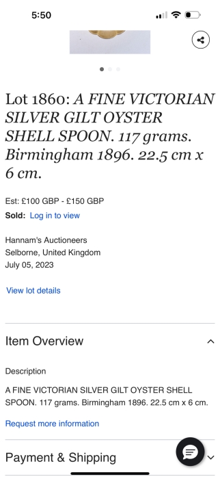 Antique English Victorian Sterling Silver Oyster Shell Spoon Birmingham 1896 Victoria R. 1837-97 9'L 111.6g Sterling Silver Melt Value $142 [Photo 16]