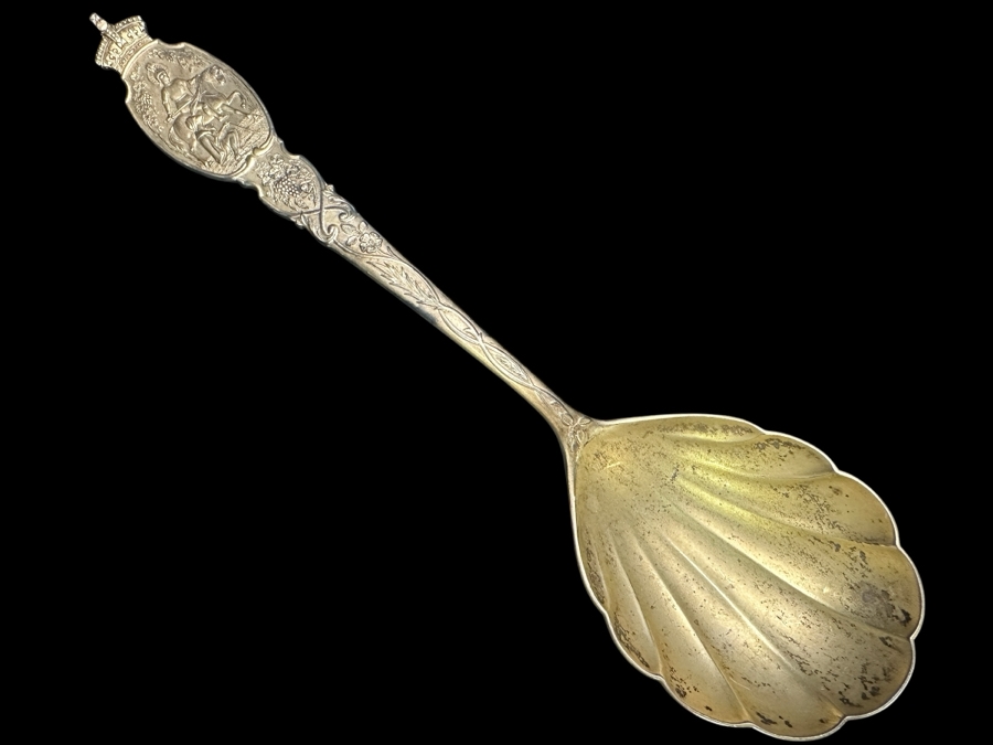 Antique English Victorian Sterling Silver Oyster Shell Spoon Birmingham 1896 Victoria R. 1837-97 9'L 111.6g Sterling Silver Melt Value $142
