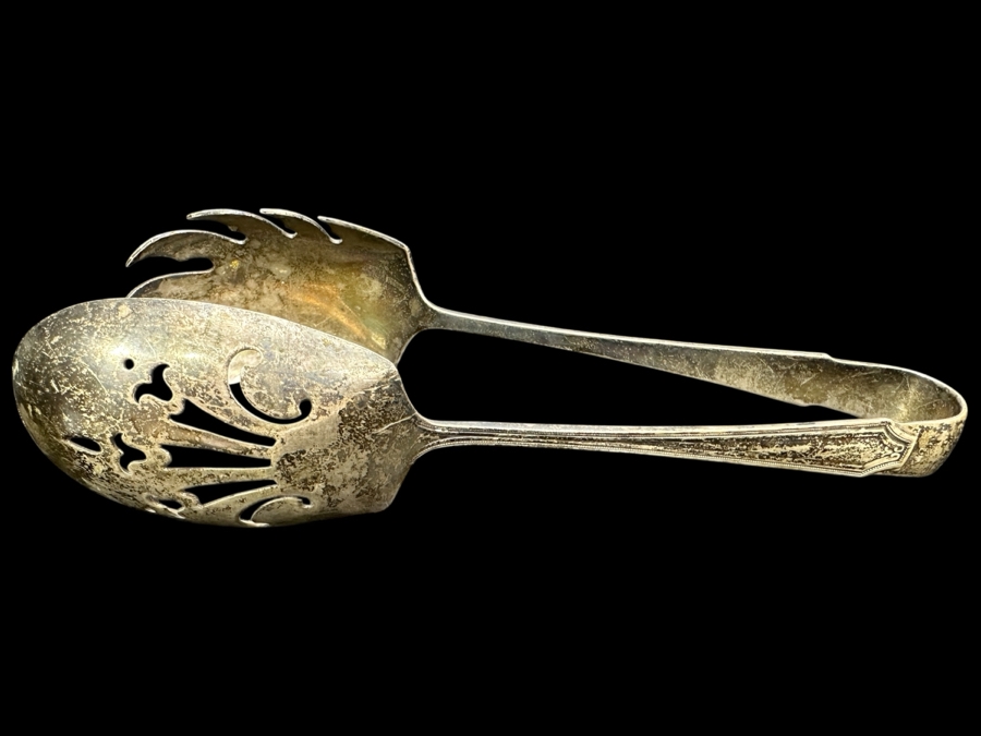 Vintage Sterling Silver Serving Tongs 66.2g Sterling Silver Melt Value $85