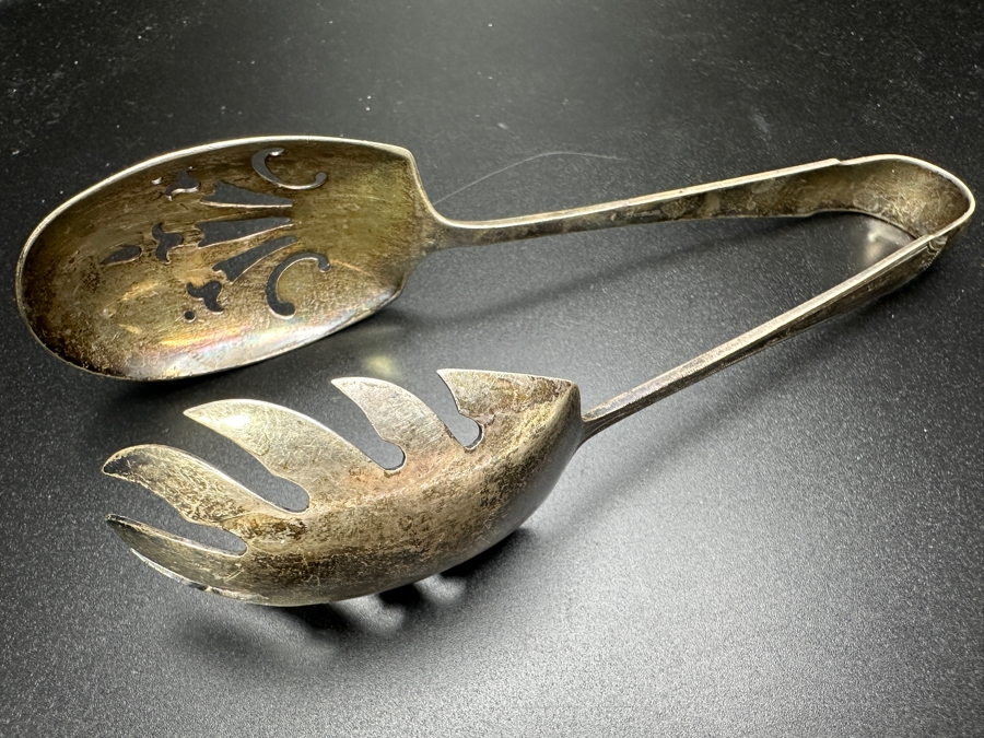 Vintage Sterling Silver Serving Tongs 66.2g Sterling Silver Melt Value $85 [Photo 3]